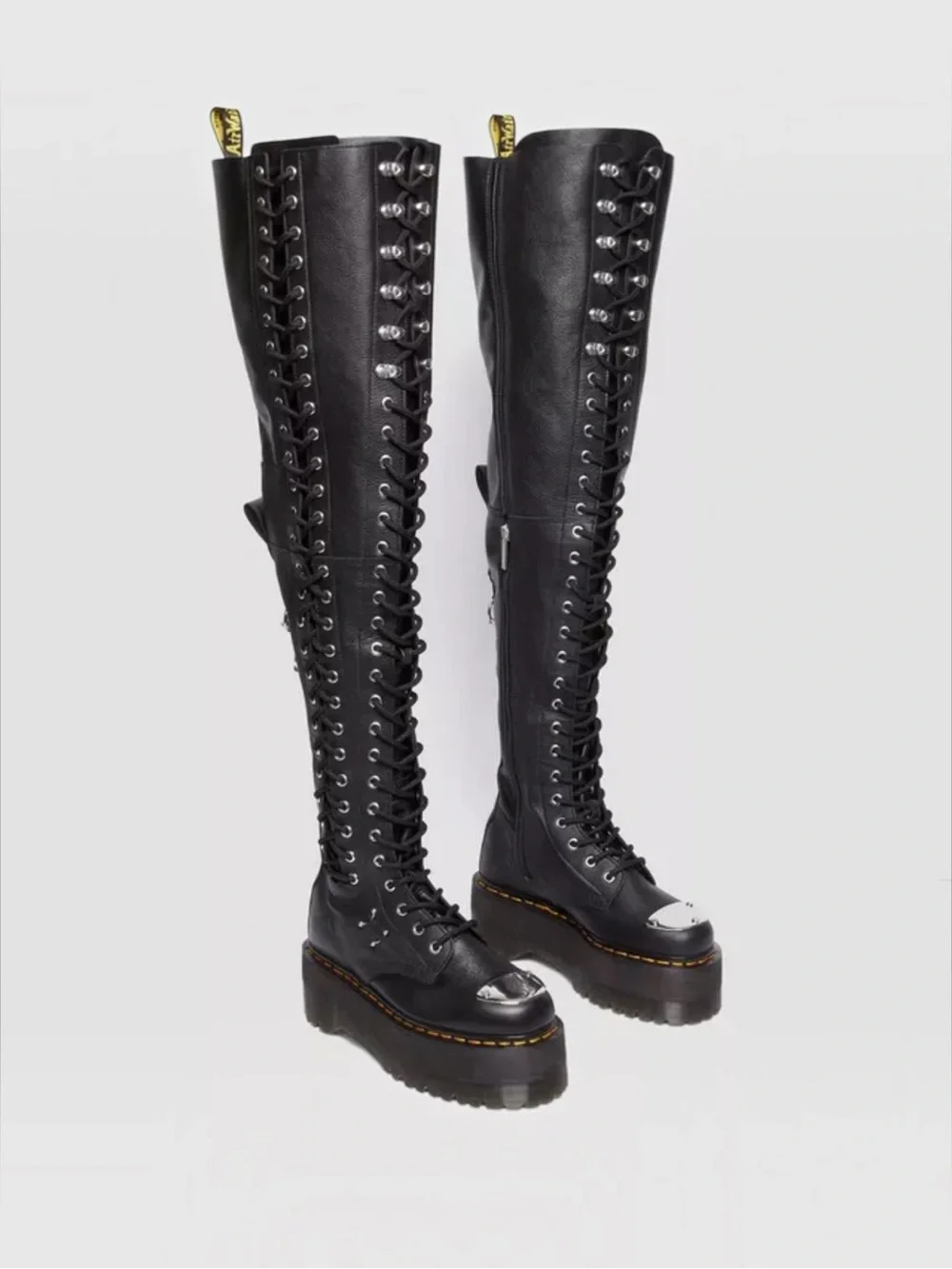 NEW Dr Martens Virginia Max Eyelet Lace Up Leather Black Thigh High Boots Size 6